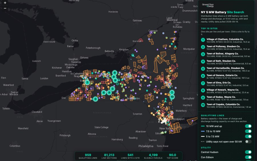 NY 5 MW battery site search map